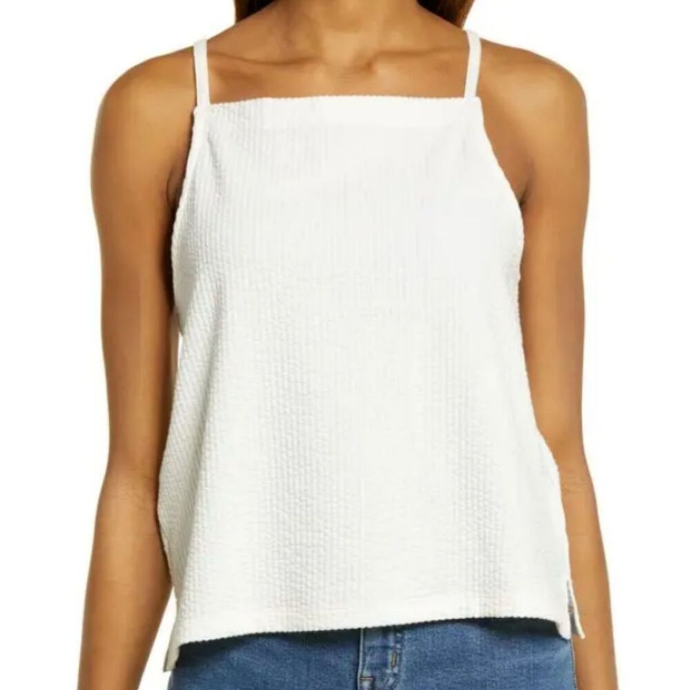 Madewell Seersucker Apron Off White Cream Tank Top Size M